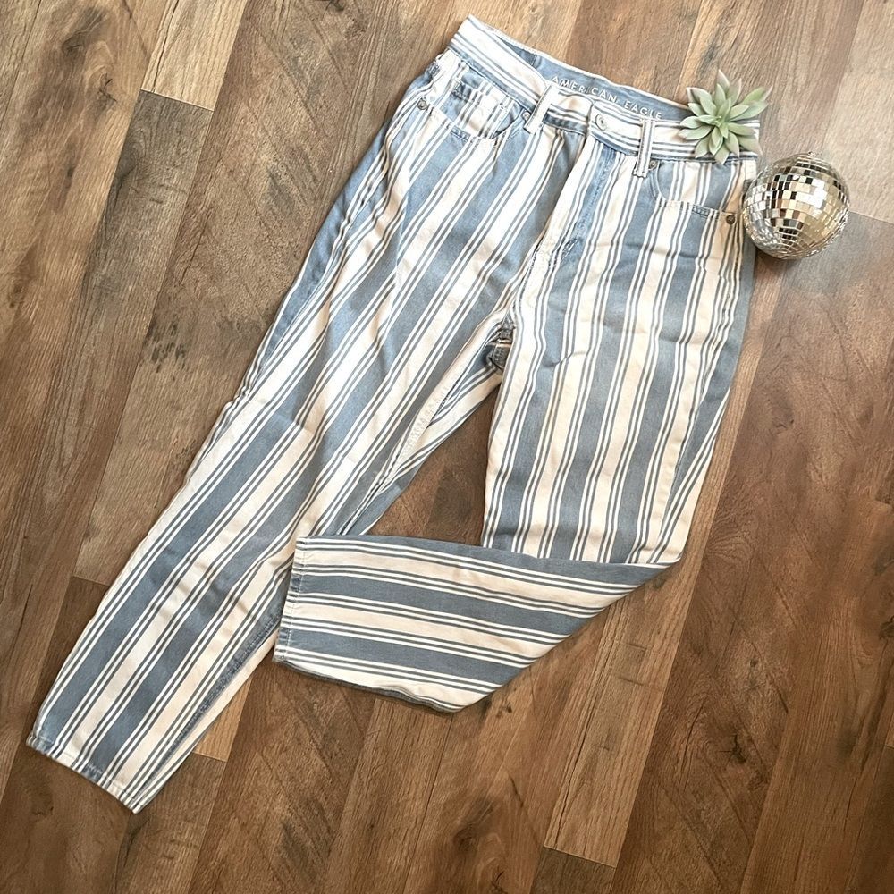 AEO Retro Indigo Striped Mom Jeans Xshort